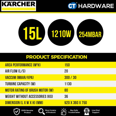 Karcher BRC 30/15 C Professional Carpet Cleaner 1130W 150 m²/h [BRC3015C | 10080570]