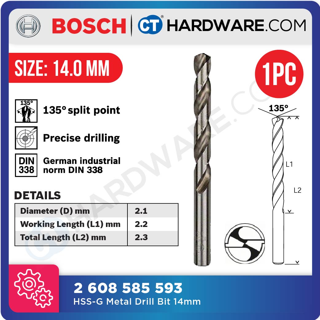 BOSCH 2 608 585 593 ORIGINAL HSS-G METAL DRILL BIT SIZE 14.0MM [ 1PC ] [ 2608585593 ]