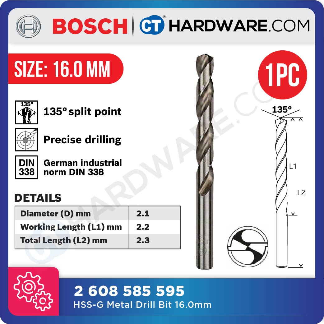 BOSCH 2 608 585 595 ORIGINAL HSS-G METAL DRILL BIT SIZE 16.0MM [ 1PC ] [ 2608585595 ]
