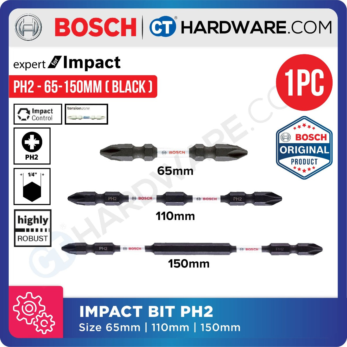 BOSCH IMPACT SCREWDRIVER BIT SIZE PH2x65MM | PH2x110MM | PH2x150MM [ IMPACT BIT ] - 1PC