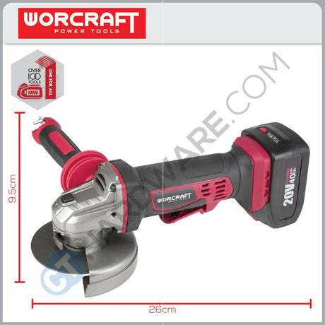 WORCRAFT CAG-S20Li-100MM CORDLESS ANGLE GRINDER 20V | 10000RPM | 100MM | M10 [ CAGS20LI100MM ] [ ONE FOR ALL ]
