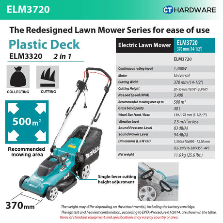 MAKITA ELM3720 Electric Lawn Mower 1400W 140L [ YEAR END SALES ]