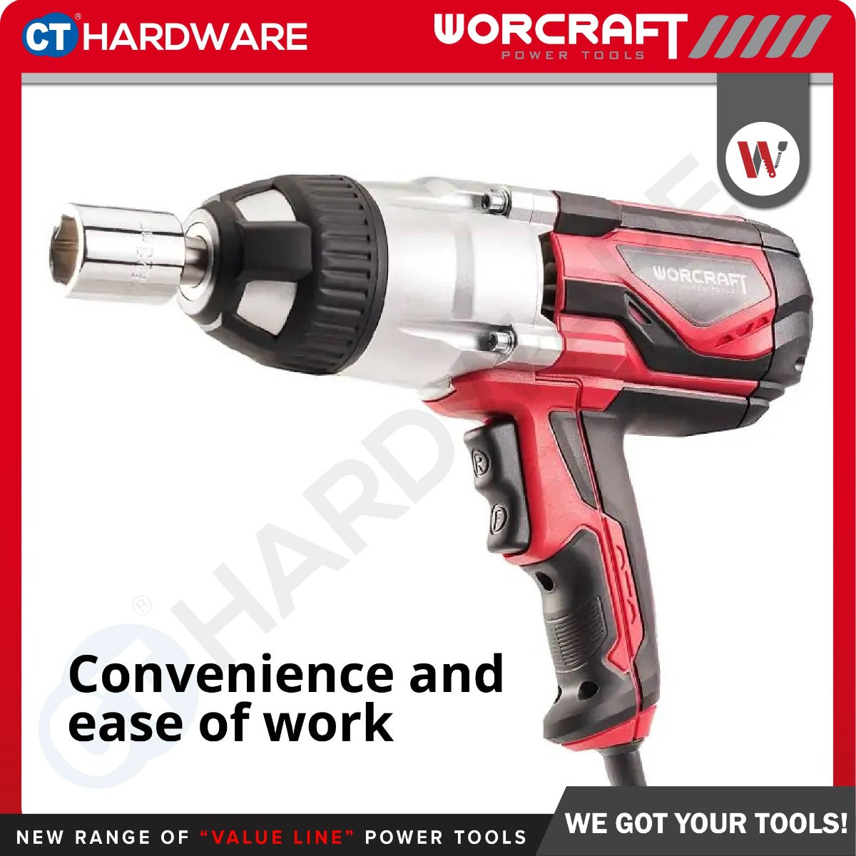 WORCRAFT IW1000A CORDED IMPACT WRENCH 1020W | 500Nm | 2600RPM | 2700BPM | 1/2" SQUARE HEAD