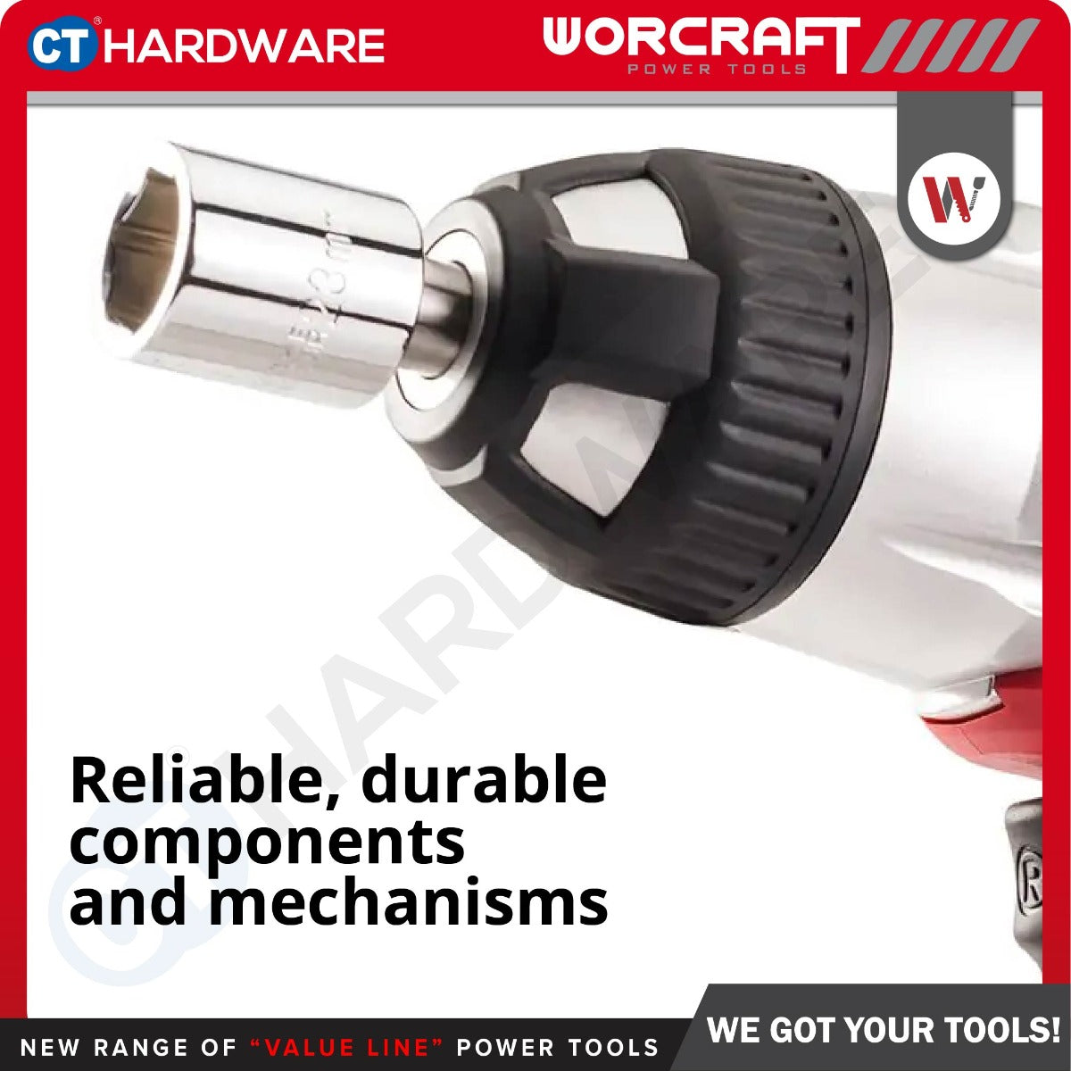 WORCRAFT IW1000A CORDED IMPACT WRENCH 1020W | 500Nm | 2600RPM | 2700BPM | 1/2" SQUARE HEAD