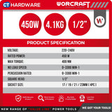 WORCRAFT IW-500  IMPACT WRENCH 450W | 1/2" SHANK | 8-30MM COME WITH SOCKET SIZE 17,19,21,23MM [ IW500 ]