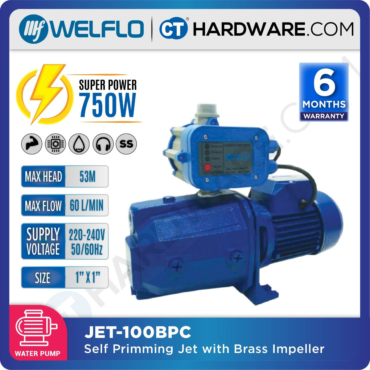 WELFLO JET100BPC SELF-PRIMING JET PUMP WITH BRASS IMPELLER
