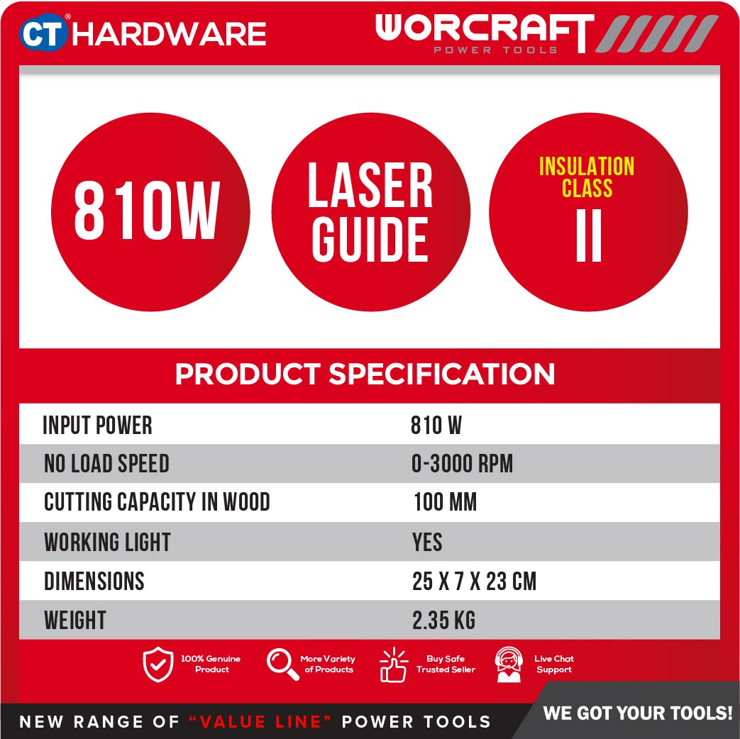WORCRAFT JS08-100A CORDED JIGSAW 810W | 800-3000MIN | 100MM [ JS08100A ]