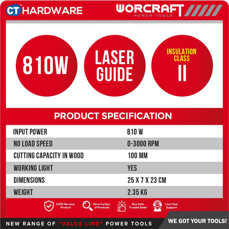 WORCRAFT JS08-100A CORDED JIGSAW 810W | 800-3000MIN | 100MM [ JS08100A ]