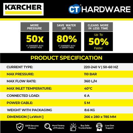 Karcher K 2 HR High Pressure Washer 1400W 110 Bar 6lpm [K2HR | 15992410]