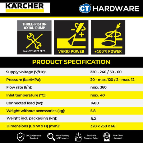 [COMBO-BUNDLE] Karcher K2.360 High Pressure Washer + WD 1S CLASSIC Vacuum Cleaner [K2360 + WD1SCLASSIC]