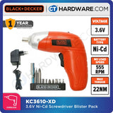 BLACK & DECKER KC3610-XD 3.6V CORDLESS SCREWDRIVER BLISTER PACK WITH DRIVER SET 10PCS BITS