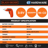 BLACK & DECKER KC3610-XD 3.6V CORDLESS SCREWDRIVER BLISTER PACK WITH DRIVER SET 10PCS BITS