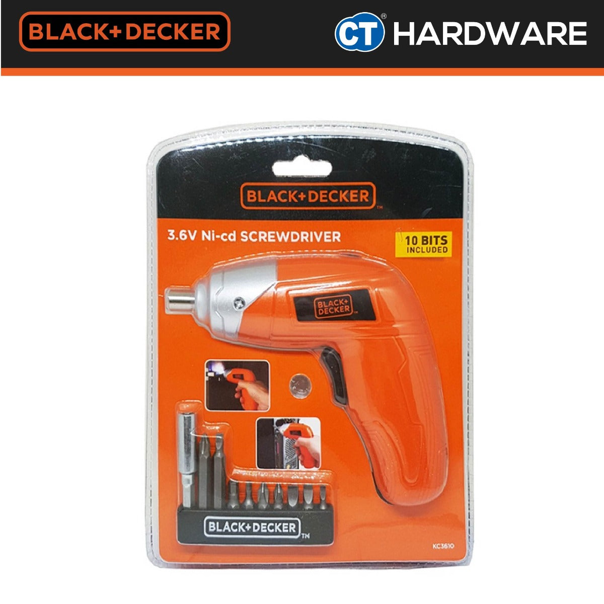 BLACK & DECKER KC3610-XD 3.6V CORDLESS SCREWDRIVER BLISTER PACK WITH DRIVER SET 10PCS BITS