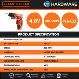 Black+Decker KC4815 Cordless Dry  Wall Screwdriver 4.8V 200RPM