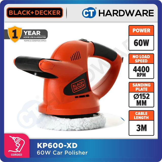 Black+Decker KP600 60W random orbit car polisher with wool buffing pad