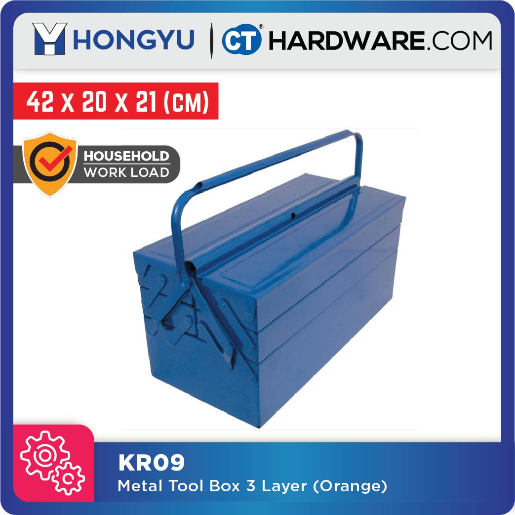 HONG YU KR09 METAL TOOL BOX 3 LAYER ( BLUE COLOUR ) 42 X 20 X 21 CM = JS093