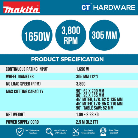 MAKITA LH1201FL TABLE TOP MITRE SAW 12" 305MM 1650W 3800RPM