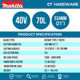 MAKITA LM001CZ CORDLESS LAWN MOWER 40V 21" 70L 2300-2800RPM NO BATTERY & CHARGER (SOLO )