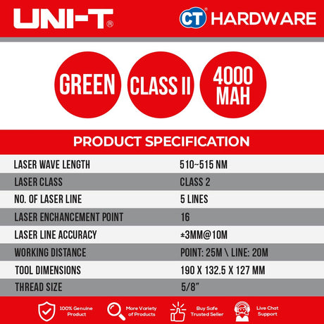 UNI-T LM550G-LD LASER LEVEL / LINE LASER 20M | GREEN LASER | 510~515Nm | 5 LINES LASER [ LM550GLD ]