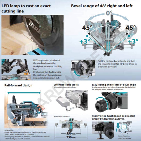 Makita LS002GZ LXT 18V Cordless Slide Compound Mitre Saw 216mm (8-1/2") (Body Only)