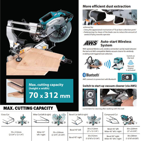 Makita LS002GZ LXT 18V Cordless Slide Compound Mitre Saw 216mm (8-1/2") (Body Only)