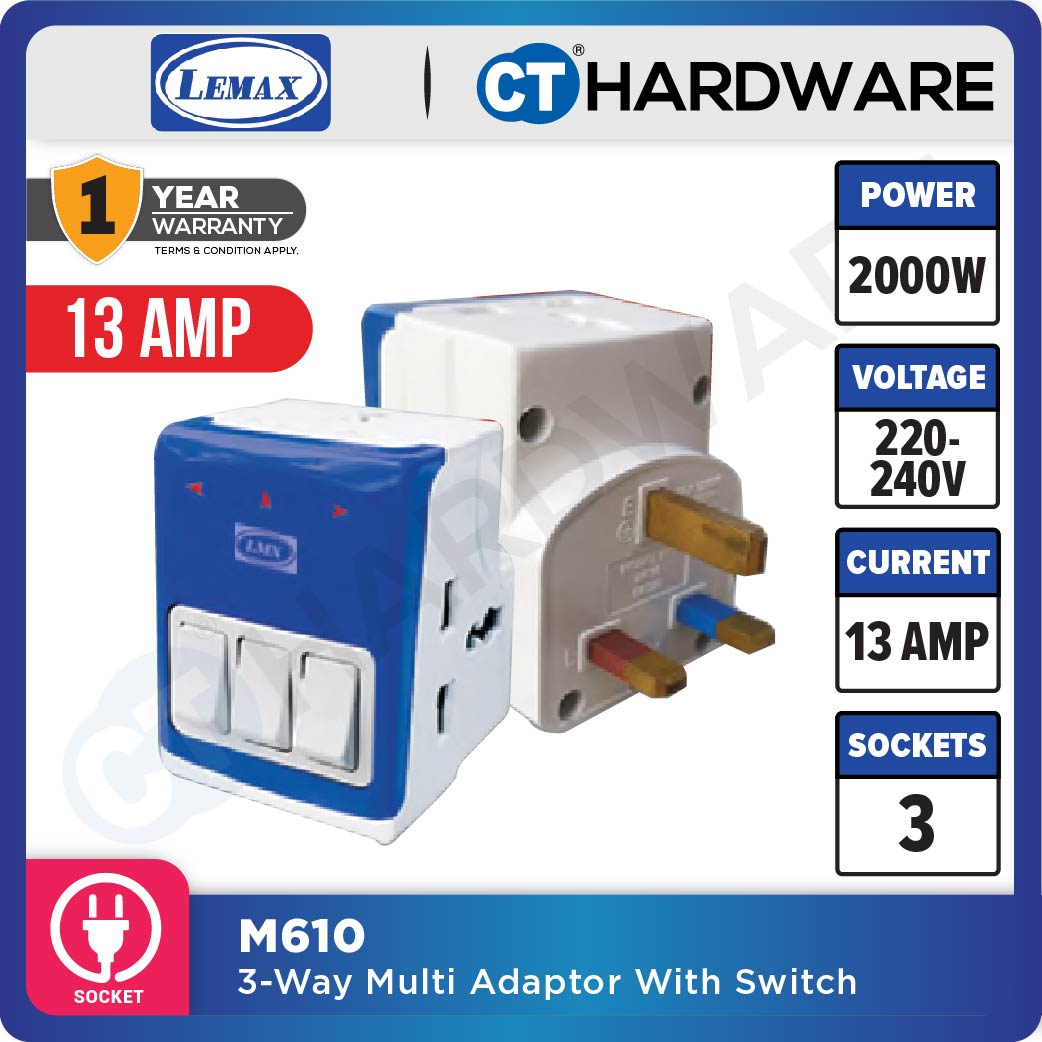 LMX 3-WAY MULTI ADAPTOR WITH SWITCH 13AMP (M610)