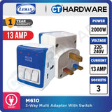LMX 3-WAY MULTI ADAPTOR WITH SWITCH 13AMP (M610)