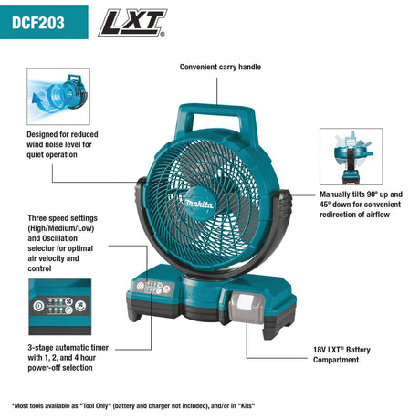 MAKITA DCF203Z CORDLESS FAN 18V / 14.4V 2.6KG NO BATT & CHARGER ( SOLO ) AUTOMATIC SWING