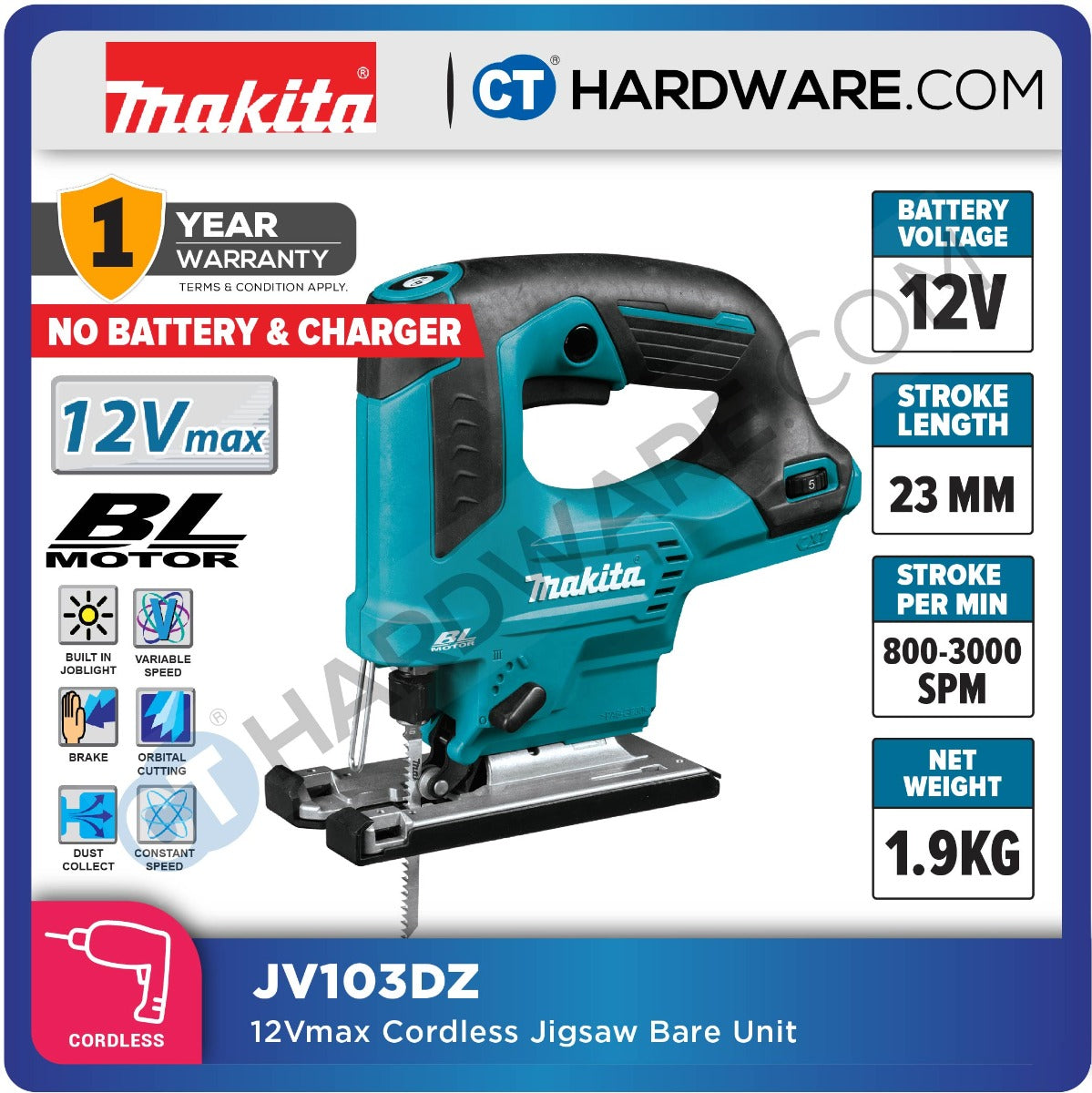 Makita JV103DZ CXT 12Vmax Cordless Jigsaw (Body Only) – CT Hardware Online