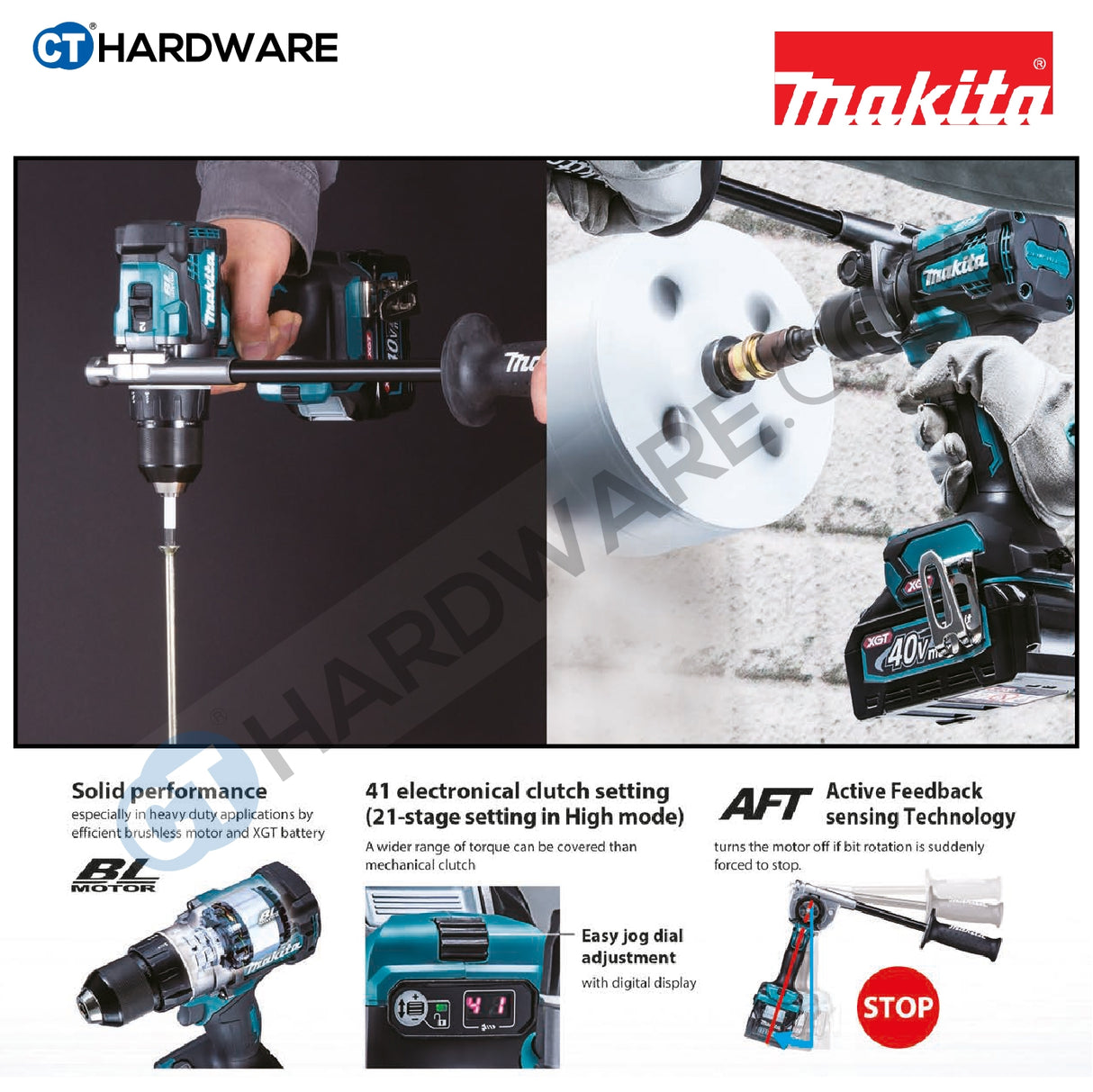 Makita HP001GD201 Cordless Brushless Hammer Driver Drill 40V 13mm C/W 2x 2.5AH Battery & 1x Fast Charger