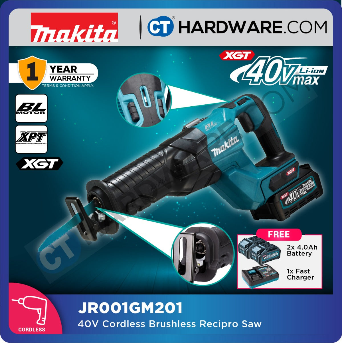 MAKITA JR001GM201 CORDLESS CORDLESS CIRCULAR SAW 1-1/4" 32MM 40V 2300-3000RPM C/W 2PCS 4.0AH BATT & FAST CHARGE