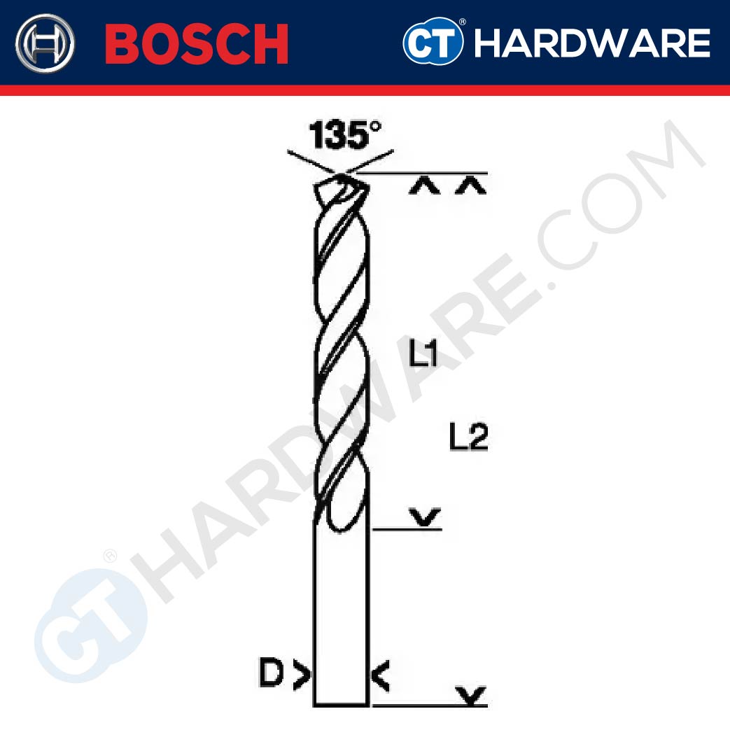 BOSCH MASONRY CYL-2 STRAIGHT SHANK DRILL BIT SIZE 3 TO 16 MM - 1PC