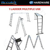 ACCUBIT MFCLB404 ALUMINIUM MULTI PURPOSE LADDER COME WITH STAGGING BOARD & PLATFORM 16 STEPS (MAX 150KG)