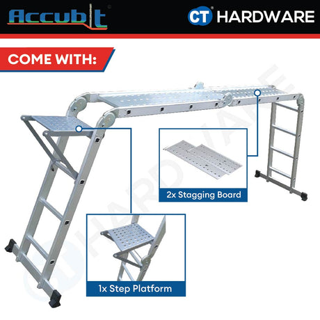 ACCUBIT MFCLB404 Aluminium Multi-Purpose Ladder 16 Steps c/w Stagging Board & Platform