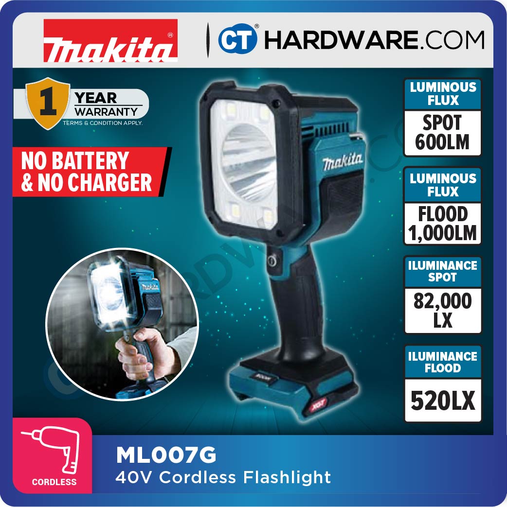MAKITA ML007G CORDLESS FLASHLIGHT 40V | 1250LM WITHOUT BATTERY & CHARGER (TWAML007G)