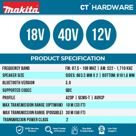 MAKITA MR006GZ CORDLESS JOB SITE RADIO 40V | 18V | 12V | BLUETOOTH WITHOUT BATTERY & CHARGER