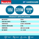 MAKITA DUC101Z CORDLESS PRUNING SAW 18V | 100MM (4") | 320W | OIL TANK 55ML COME WITH 1x 3.0AH BATTERY & CHARGER [ YEAR END SALES ]
