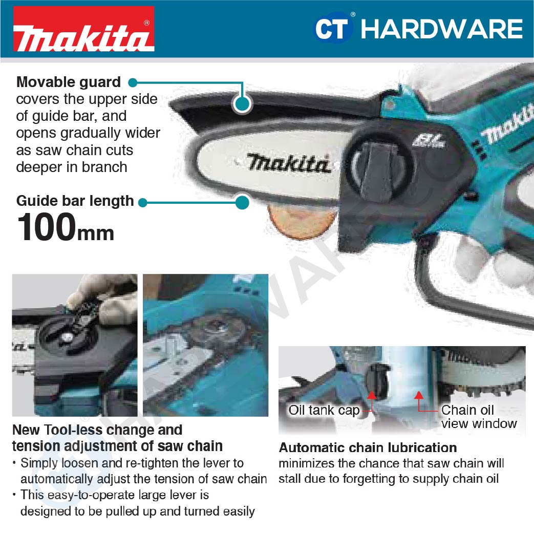 MAKITA DUC101Z CORDLESS PRUNING SAW 18V | 100MM (4") | 320W | OIL TANK 55ML COME WITH 1x 3.0AH BATTERY & CHARGER [ YEAR END SALES ]