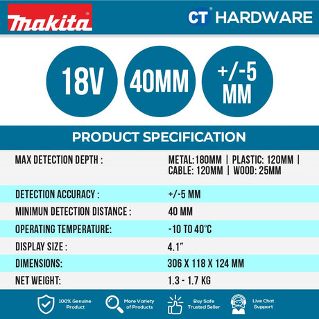 MAKITA DWD181ZJ RECHARGEABLE WALL SCANNER 18V | 40MM WITHOUT BATTERY & CHARGER