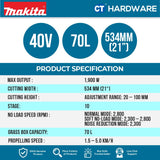 MAKITA LM002GZ CORDLESS LAWN MOWER 40V | 534MM ( 21" ) | 1900W | 70L WITHOUT BATTERY AND CHARGER