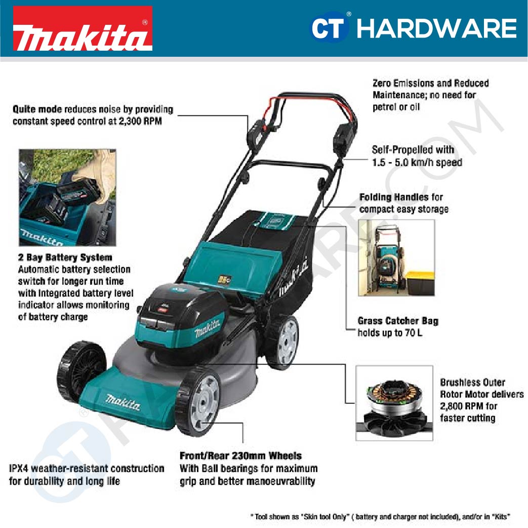 MAKITA LM002GZ CORDLESS LAWN MOWER 40V | 534MM ( 21" ) | 1900W | 70L WITHOUT BATTERY AND CHARGER