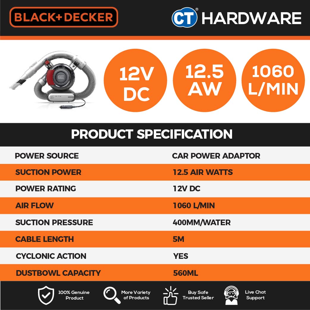Black+Decker PD1200AV Flexi Auto Dustbuster Vacuum Cleaner 12V 560ML (Cyclonic)