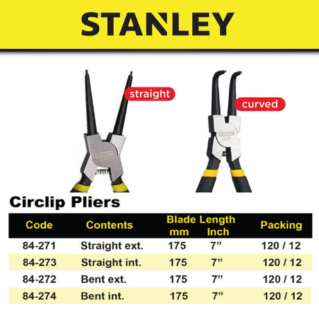STANLEY BENT INTERNAL / EXTERNAL CIRCLIP PLIER 7" [ 84272 / 84274 ]