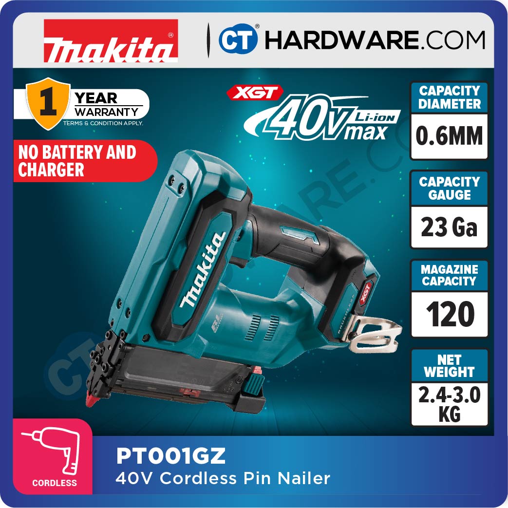 MAKITA PT001GD101 | PT001GZ CORDLESS PIN NAILER 40Vmax | 23GA | 0.6MM | 120 MAGAZINE