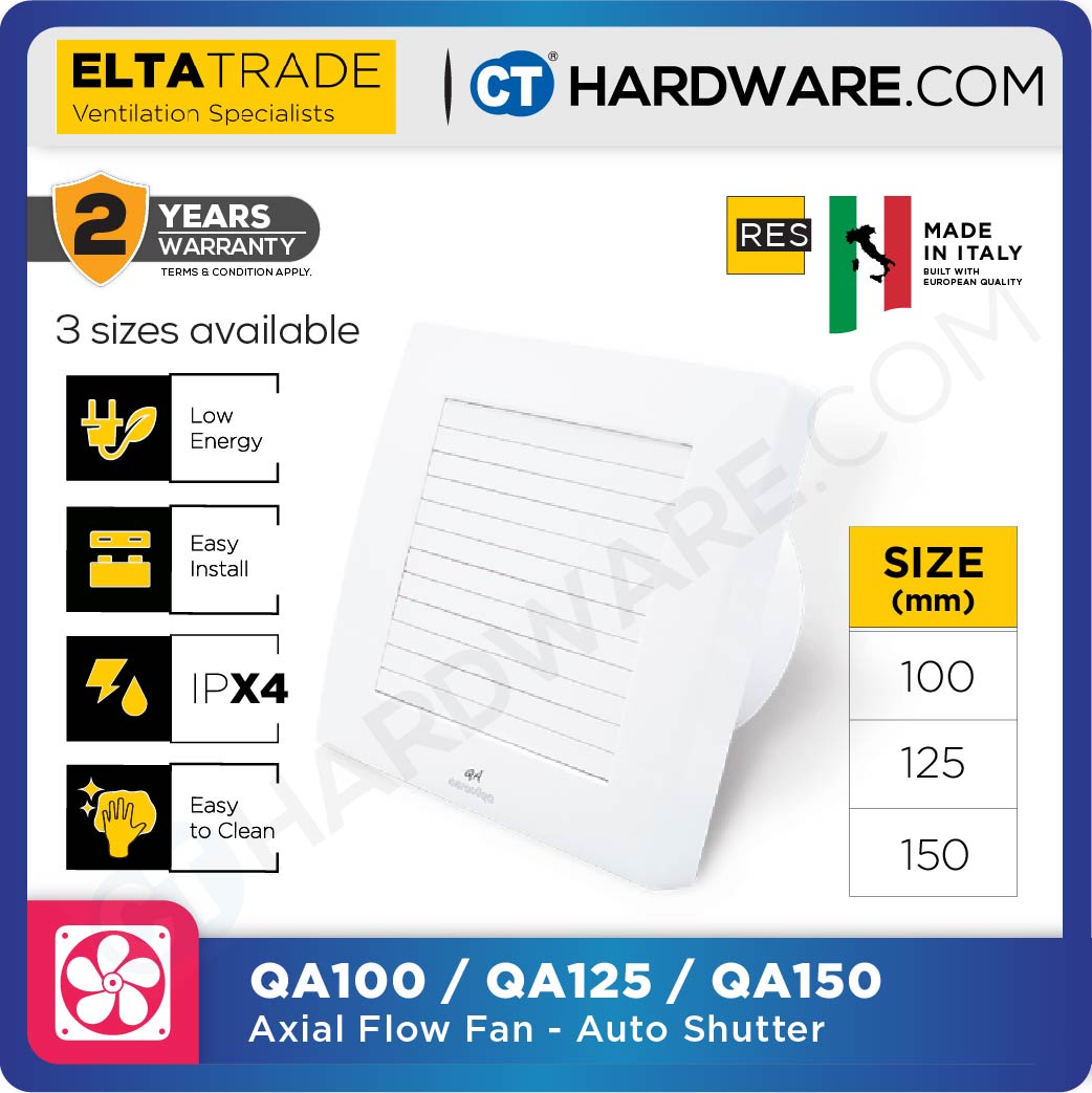ELTA TRADE FANTECH QA -  QA100 (4") / QA125 (5") / QA150 (6") AXIAL FLOW FAN AUTO SHUTTER [EXHAUST FAN]