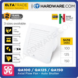 ELTA TRADE FANTECH QA -  QA100 (4") / QA125 (5") / QA150 (6") AXIAL FLOW FAN AUTO SHUTTER [EXHAUST FAN]