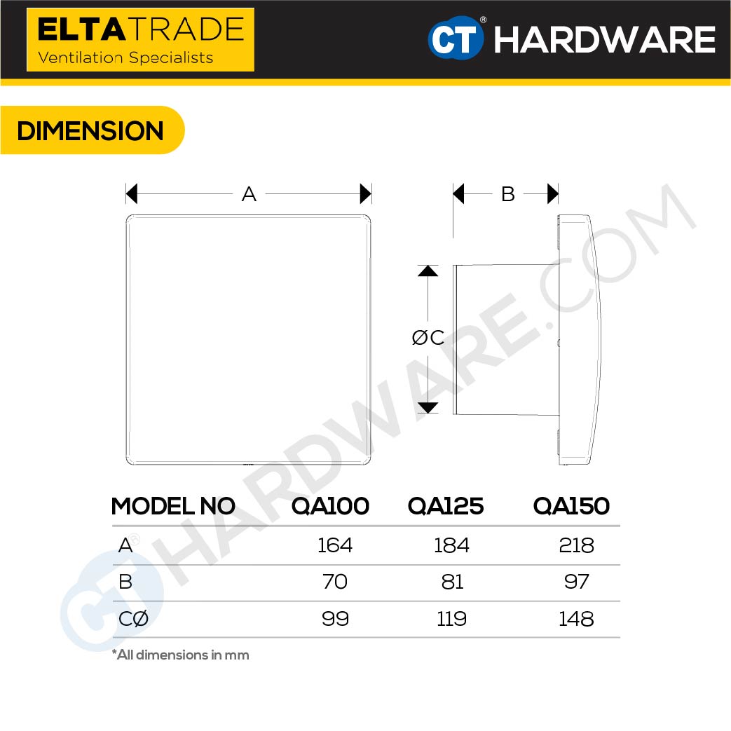 ELTA TRADE FANTECH QA -  QA100 (4") / QA125 (5") / QA150 (6") AXIAL FLOW FAN AUTO SHUTTER [EXHAUST FAN]