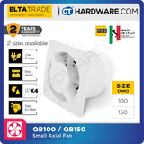 Elta Trade QB100 / QB150 Small Axial Exhaust Fan (4" / 5")