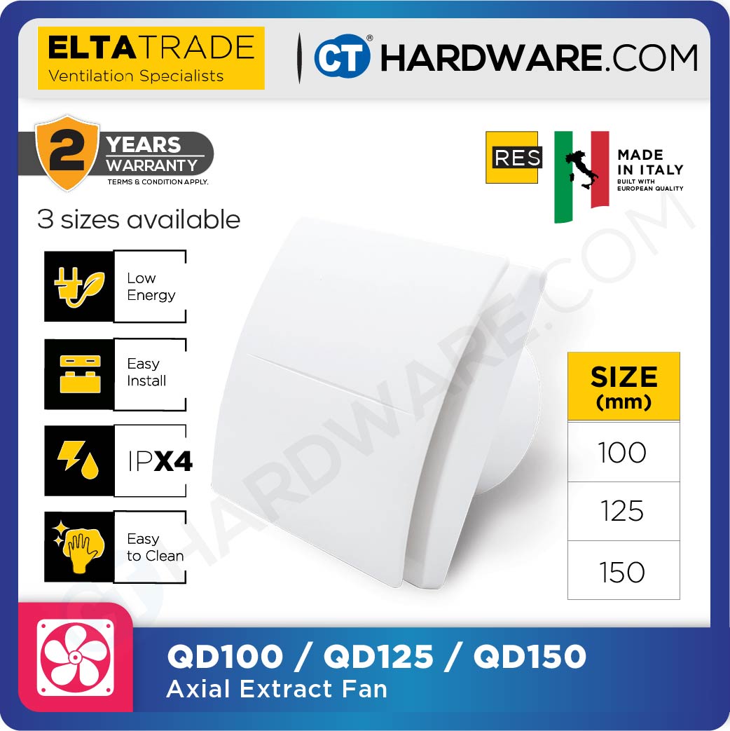 ELTA TRADE FANTECH QD -  QD100(4") / QD125(5") / QD150(6") AXIAL EXTRACT FAN WITH REMOVABLE STYLIST FRONT COVER [ EXHAUST FAN ]