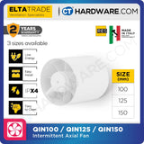 ELTA TRADE QIN100 / QIN125 / QIN150 Intermittent Axial In-Line Exhaust Fan (4″ / 5″ / 6″)